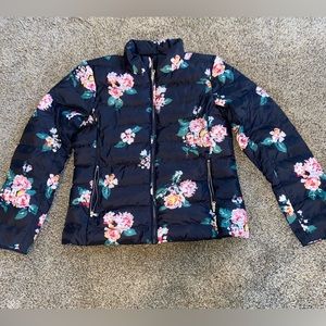 LOFT Black with Pink Flowers Puffer Jacket  Size S
